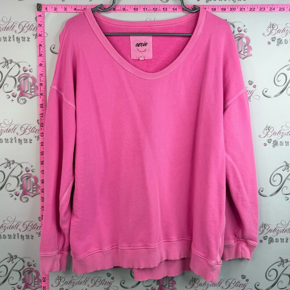 aerie pull over sweater neon bright Hot Pink Relaxed Crewneck Sweatshirt